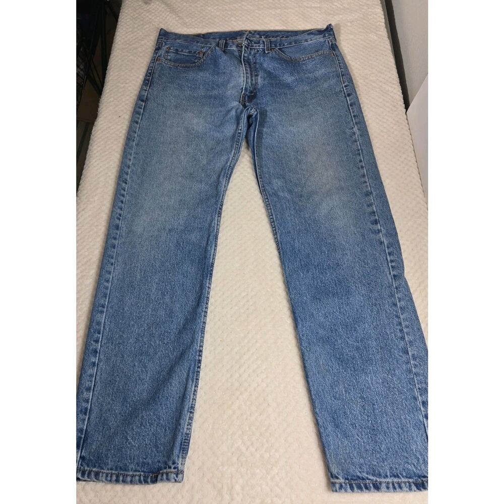 Levis 505 Jeans Mens 36x32 Regular Fit Straight Leg Light Wash Denim #074